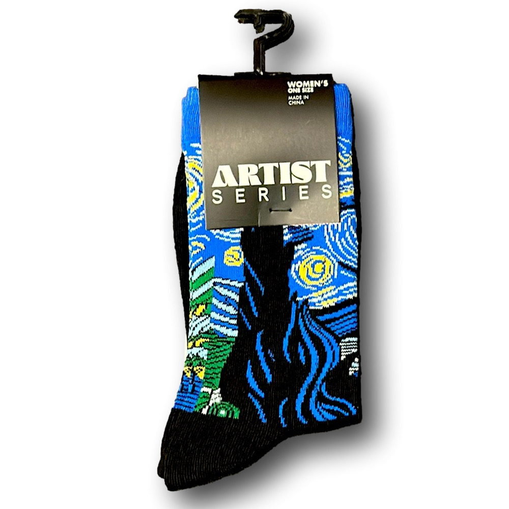 3/$20 Vincent Van Gogh "Starry Night" Funny Novelty Crew Socks - NWT